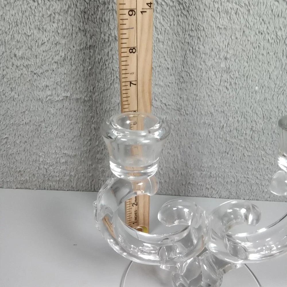 Vintage Clear Glass‎ Double Arm Candelabra Heart Scroll 2-Light Taper Holder 6